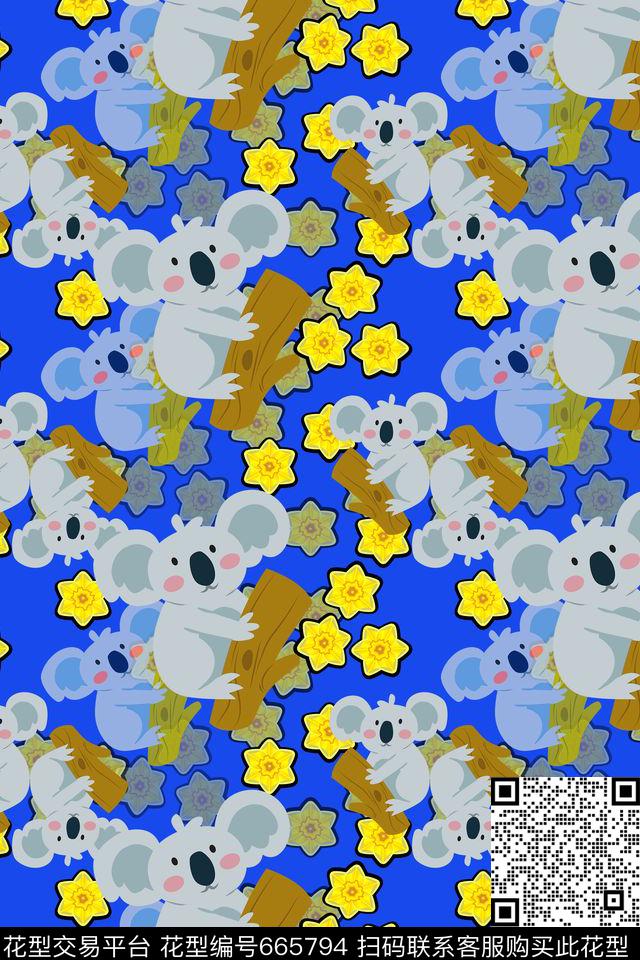 卡通婴童图案樱花卡通树懒传统印花华亿平台下载（图片编号: 665794） - 瓦栏（Walan）