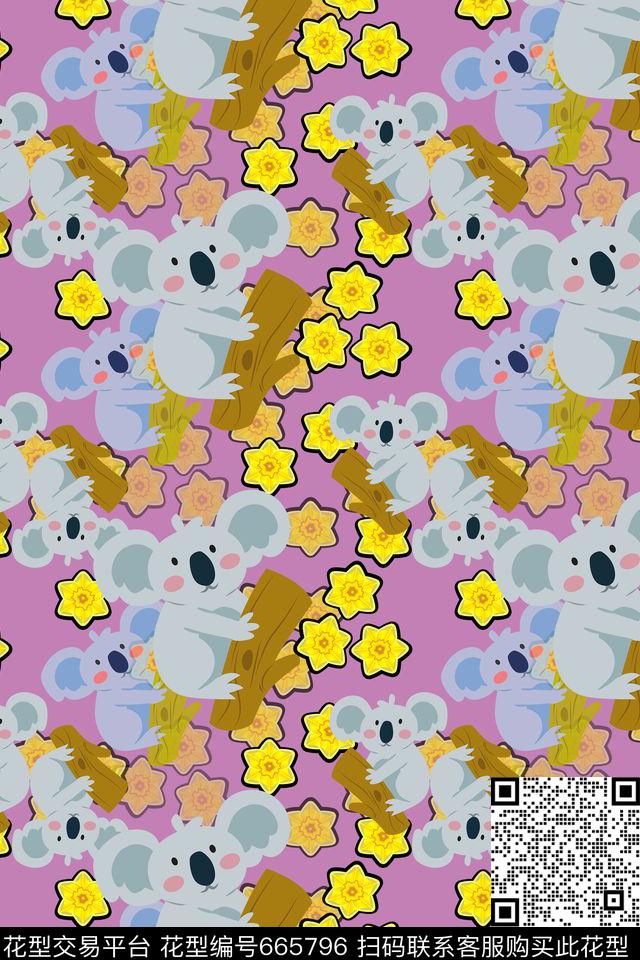 卡通婴童图案樱花卡通树懒传统印花华亿平台下载（图片编号: 665796） - 瓦栏（Walan）