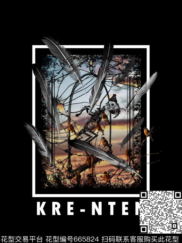 羽毛鸟男装T恤数码印花华亿平台下载（图片编号: 665824） - 瓦栏（Walan）