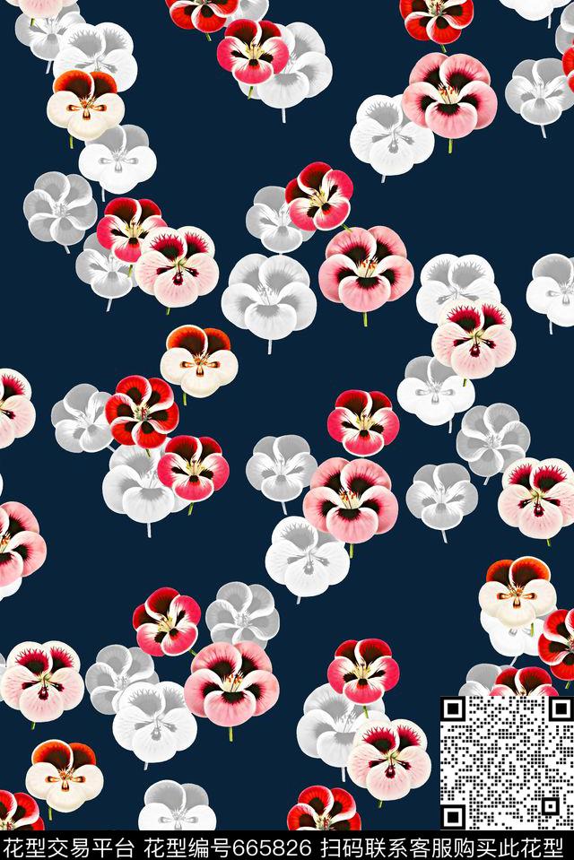 抽象手绘满版时尚潮流女装裙最新高清数码藤蔓小花朵数码印花华亿平台下载（图片编号: 665826） - 瓦栏（Walan）