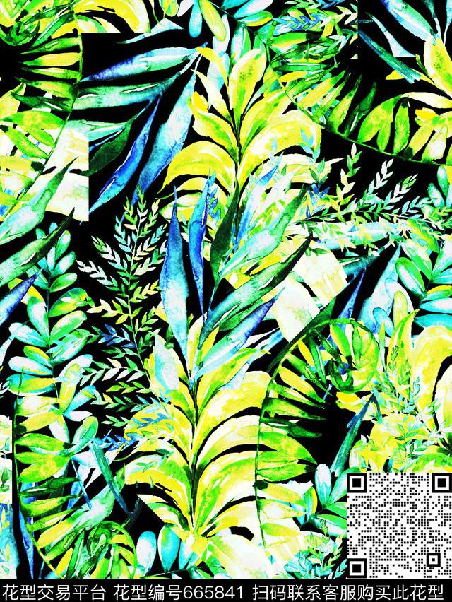 热带彩绘植物数码印花华亿平台下载（图片编号: 665841） - 瓦栏（Walan）