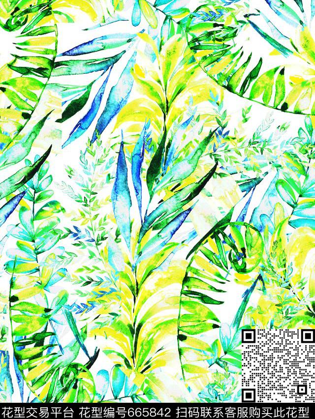 热带彩绘植物数码印花华亿平台下载（图片编号: 665842） - 瓦栏（Walan）