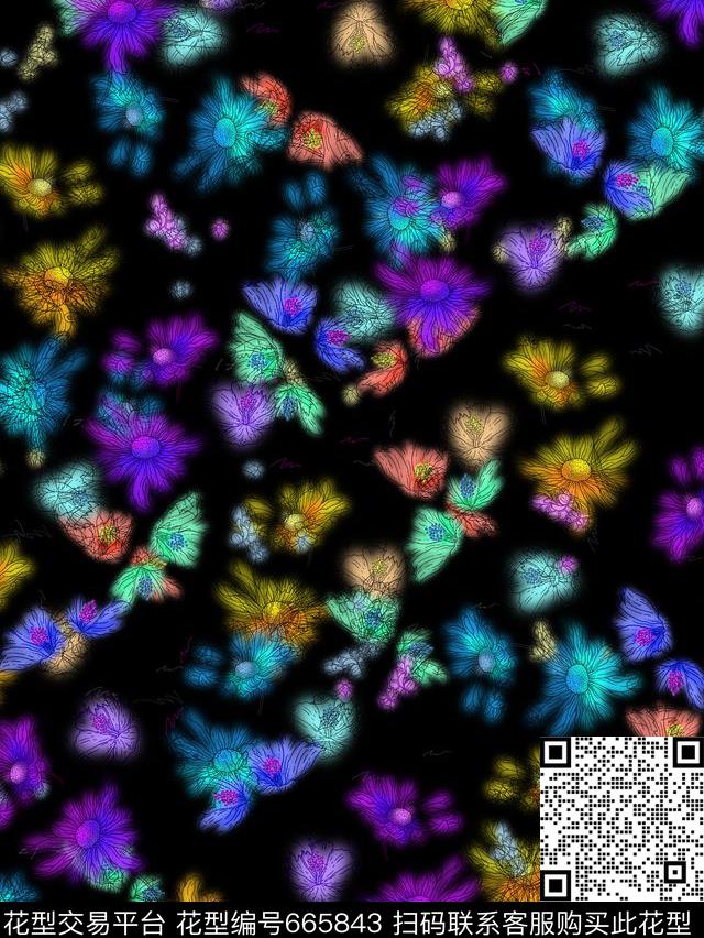 梦幻时尚蒲公英数码印花华亿平台下载（图片编号: 665843） - 瓦栏（Walan）