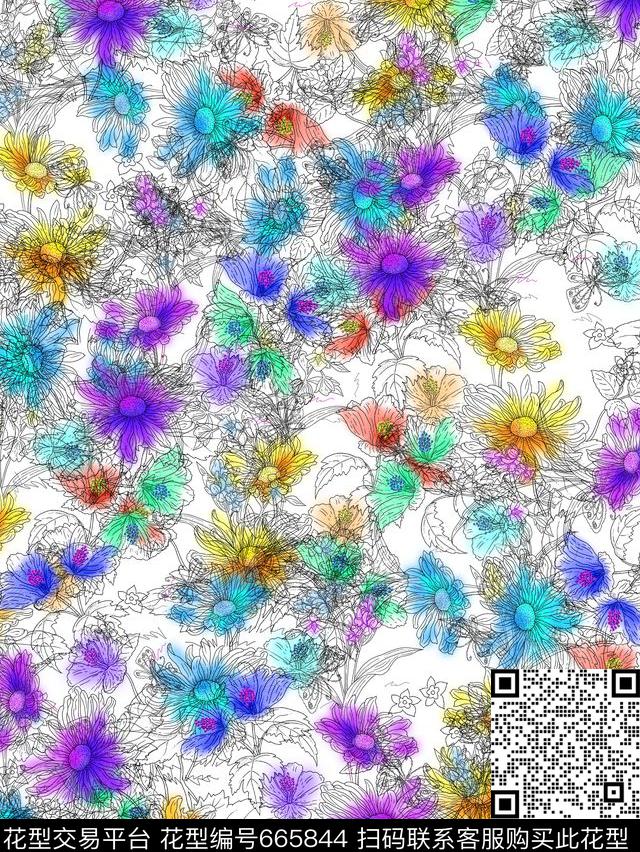 梦幻时尚蒲公英数码印花华亿平台下载（图片编号: 665844） - 瓦栏（Walan）