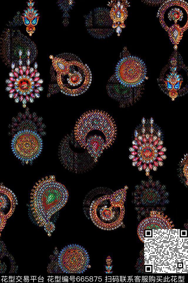 民族风珠宝钻石数码印花华亿平台下载（图片编号: 665875） - 瓦栏（Walan）