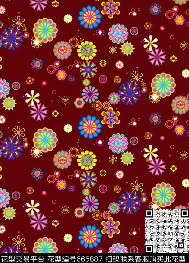 彩色圆形花纹民族风圆点传统印花华亿平台下载（图片编号: 665887） - 瓦栏（Walan）