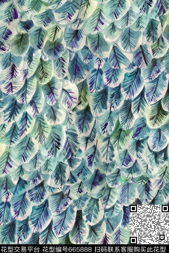 手绘树叶肌理羽毛肌理数码印花华亿平台下载（图片编号: 665888） - 瓦栏（Walan）