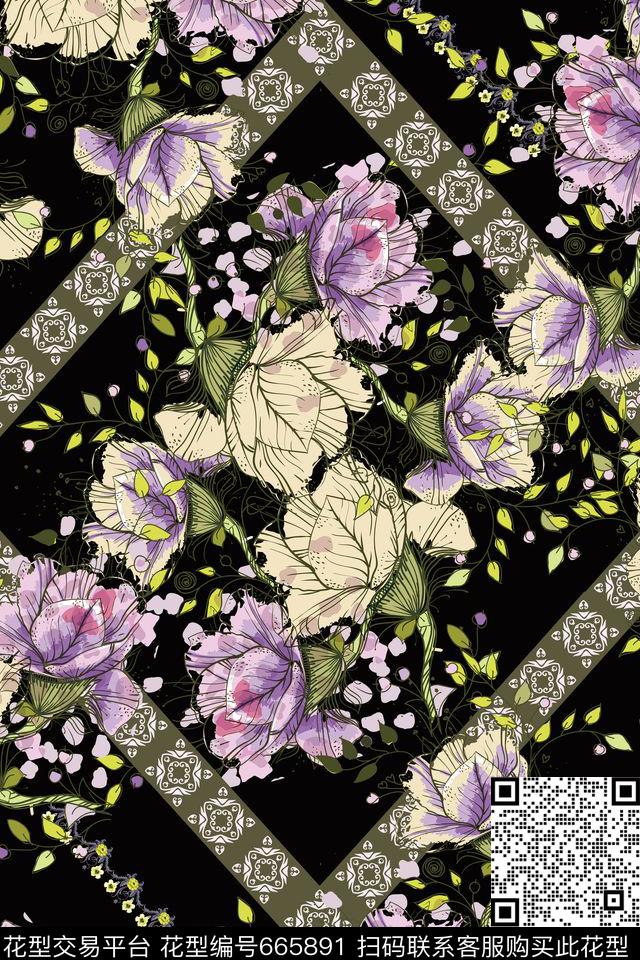 玫瑰优雅碎花传统印花华亿平台下载（图片编号: 665891） - 瓦栏（Walan）