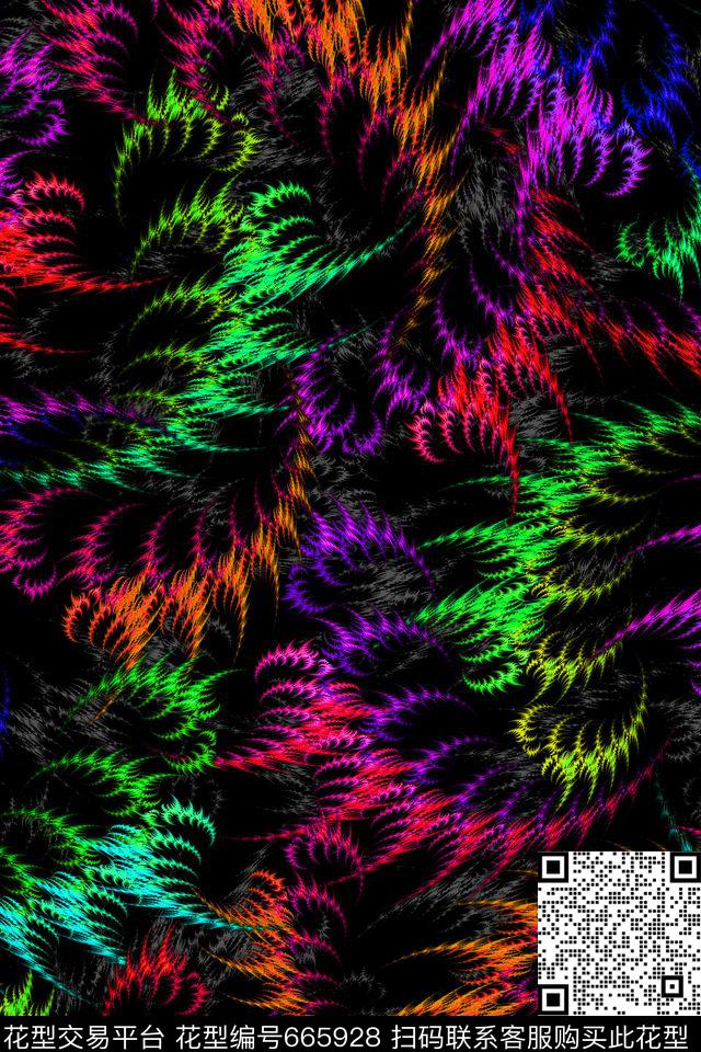 炫彩分形艺术羽毛数码印花华亿平台下载（图片编号: 665928） - 瓦栏（Walan）