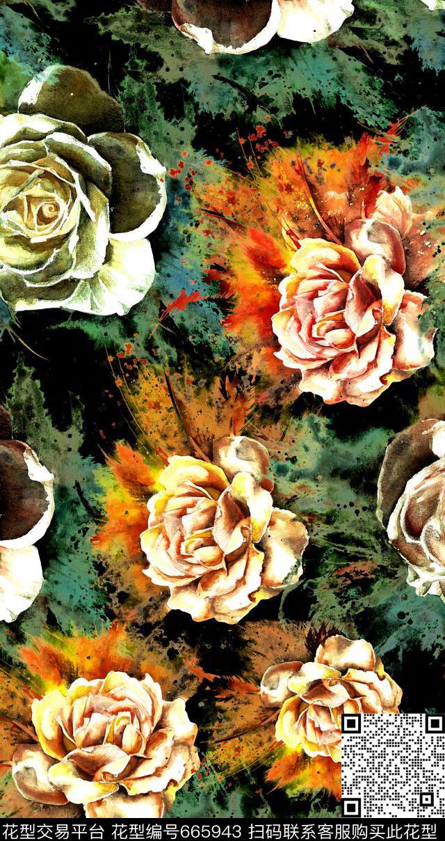 抽象花卉花卉机理艺术数码印花华亿平台下载（图片编号: 665943） - 瓦栏（Walan）