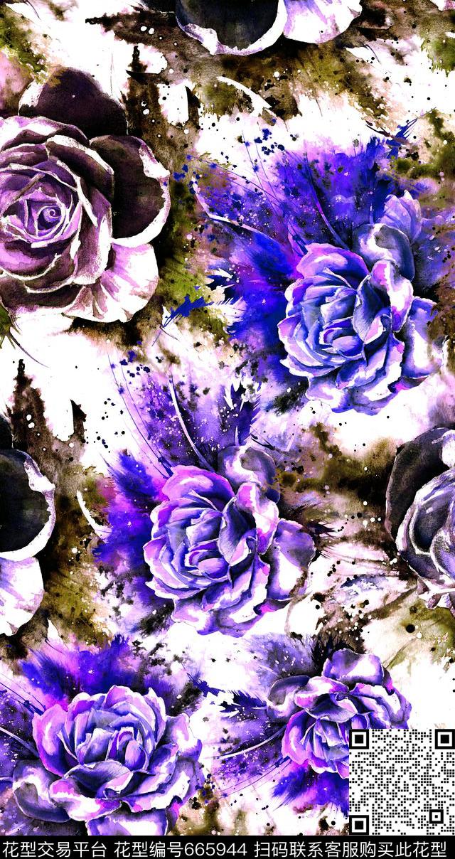 抽象花卉花卉机理艺术数码印花华亿平台下载（图片编号: 665944） - 瓦栏（Walan）