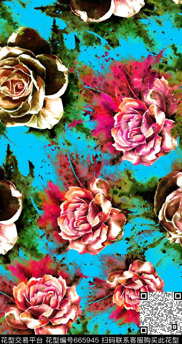 抽象花卉花卉机理艺术数码印花华亿平台下载（图片编号: 665945） - 瓦栏（Walan）