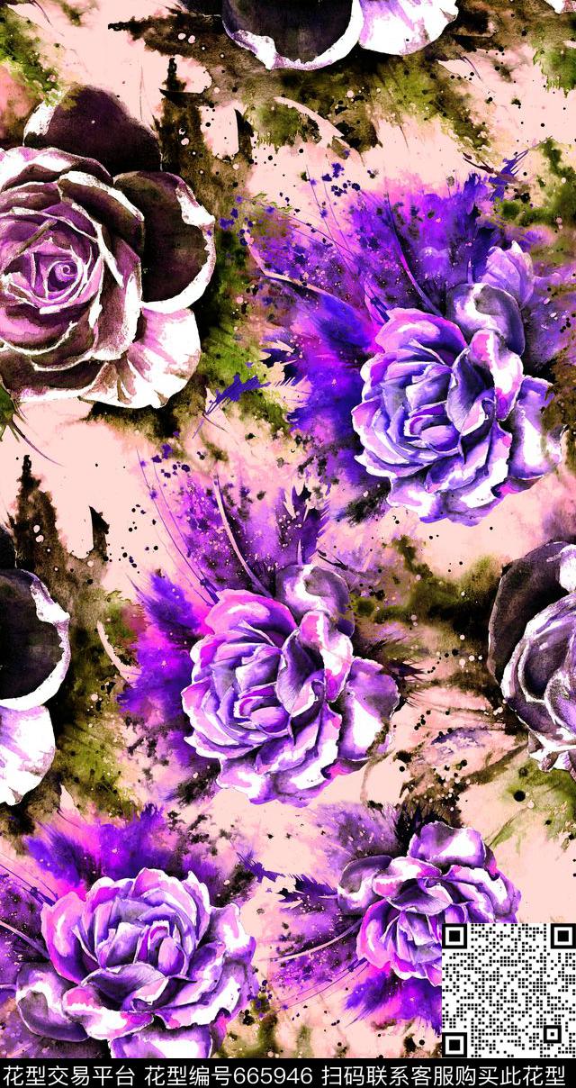 抽象花卉花卉机理艺术数码印花华亿平台下载（图片编号: 665946） - 瓦栏（Walan）