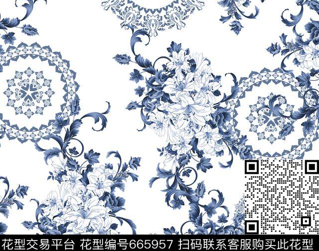 花朵花卉波西米亚传统印花华亿平台下载（图片编号: 665957） - 瓦栏（Walan）