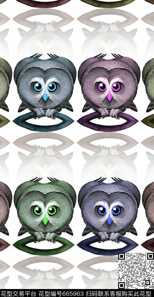 卡通猫头鹰动物数码印花华亿平台下载（图片编号: 665963） - 瓦栏（Walan）