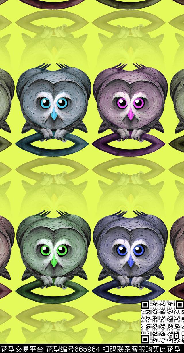 卡通猫头鹰动物数码印花华亿平台下载（图片编号: 665964） - 瓦栏（Walan）