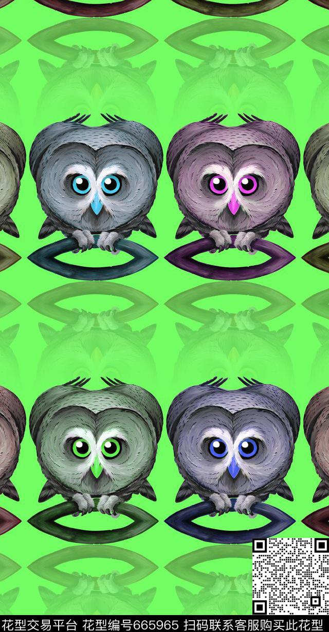 卡通猫头鹰动物数码印花华亿平台下载（图片编号: 665965） - 瓦栏（Walan）