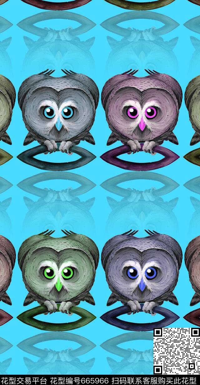 卡通猫头鹰动物数码印花华亿平台下载（图片编号: 665966） - 瓦栏（Walan）