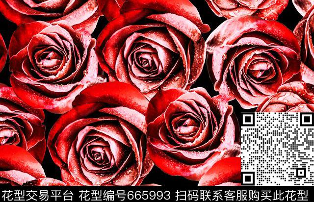 花朵大花玫瑰数码印花华亿平台下载（图片编号: 665993） - 瓦栏（Walan）