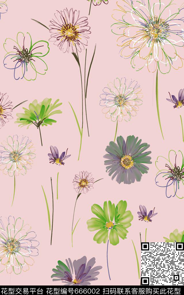 雏菊花朵小碎花数码印花华亿平台下载（图片编号: 666002） - 瓦栏（Walan）