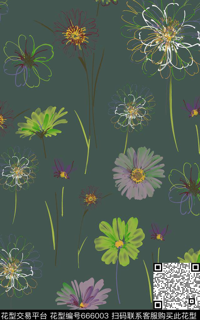 雏菊花朵小碎花数码印花华亿平台下载（图片编号: 666003） - 瓦栏（Walan）