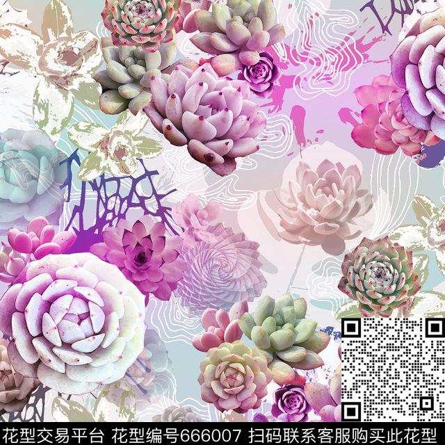 多肉肉肉花卉数码印花华亿平台下载（图片编号: 666007） - 瓦栏（Walan）