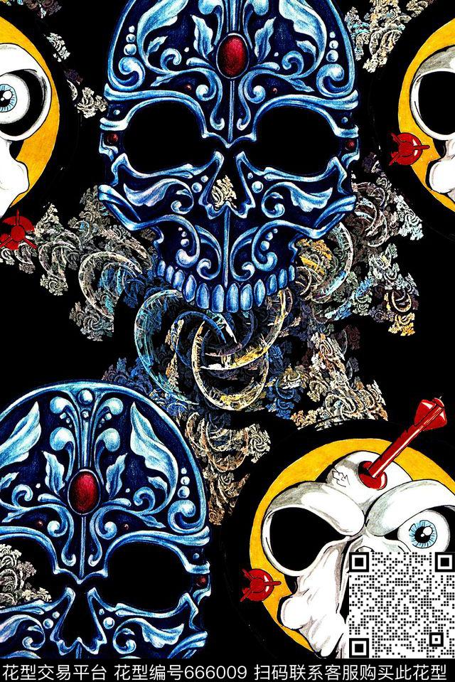 时尚抽象手绘骷髅头印花分形艺术男装外套印花数码印花华亿平台下载（图片编号: 666009） - 瓦栏（Walan）