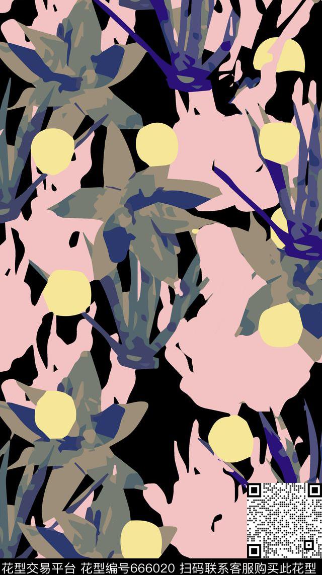 花卉几何时尚潮流传统印花华亿平台下载（图片编号: 666020） - 瓦栏（Walan）