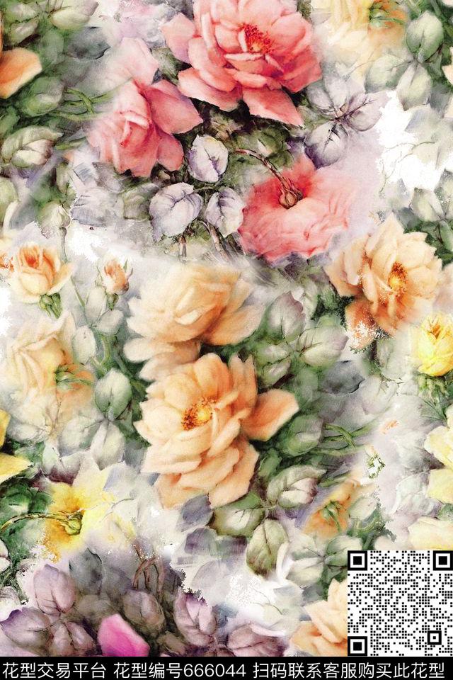 乱花花朵花卉数码印花华亿平台下载（图片编号: 666044） - 瓦栏（Walan）