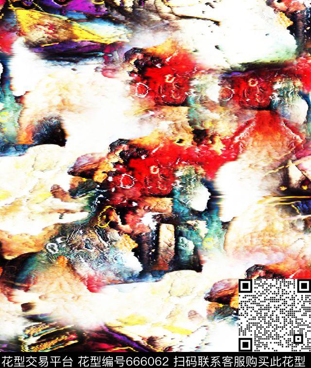 乱花数码花大气抽象水墨画数码印花华亿平台下载（图片编号: 666062） - 瓦栏（Walan）