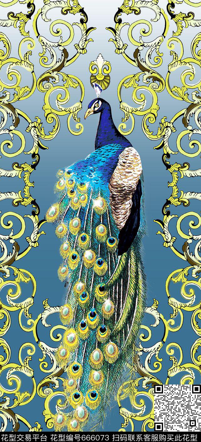 瑜伽裤华亿平台孔雀民族数码印花华亿平台下载（图片编号: 666073） - 瓦栏（Walan）