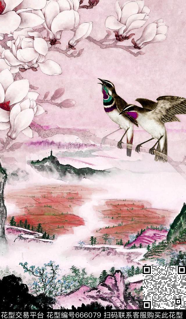 玉兰花花卉定位花数码印花华亿平台下载（图片编号: 666079） - 瓦栏（Walan）