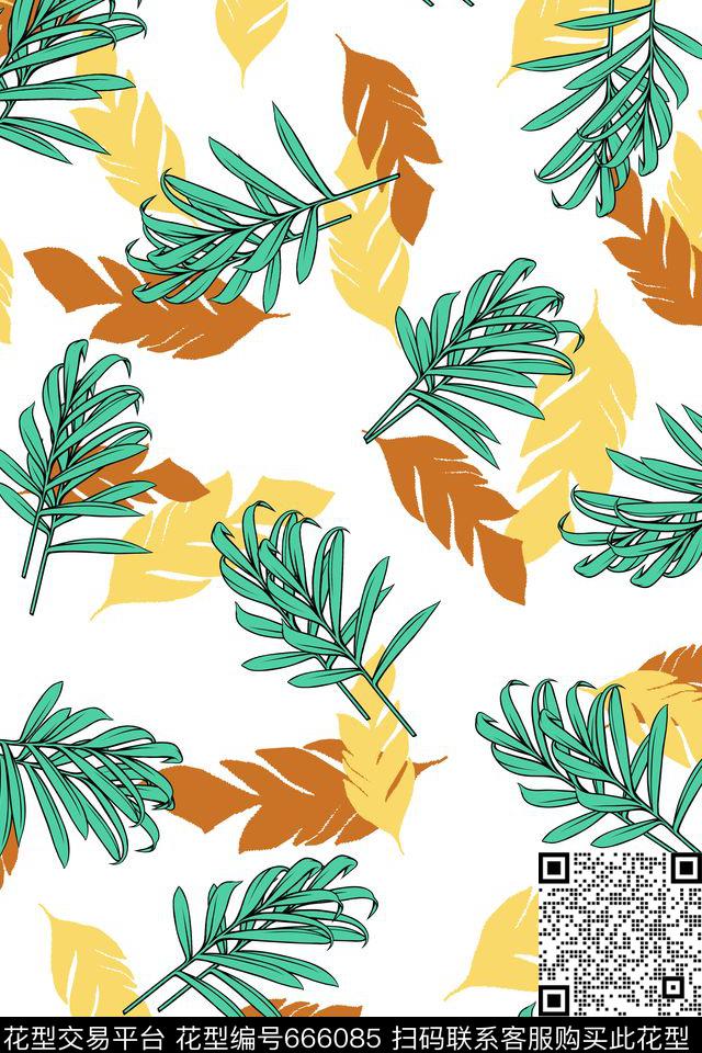 热带叶子泳装数码印花华亿平台下载（图片编号: 666085） - 瓦栏（Walan）
