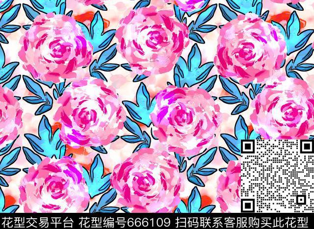 时尚泳装玫瑰水彩花卉传统印花华亿平台下载（图片编号: 666109） - 瓦栏（Walan）
