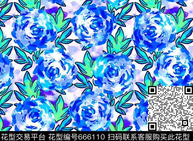 时尚泳装玫瑰水彩花卉传统印花华亿平台下载（图片编号: 666110） - 瓦栏（Walan）