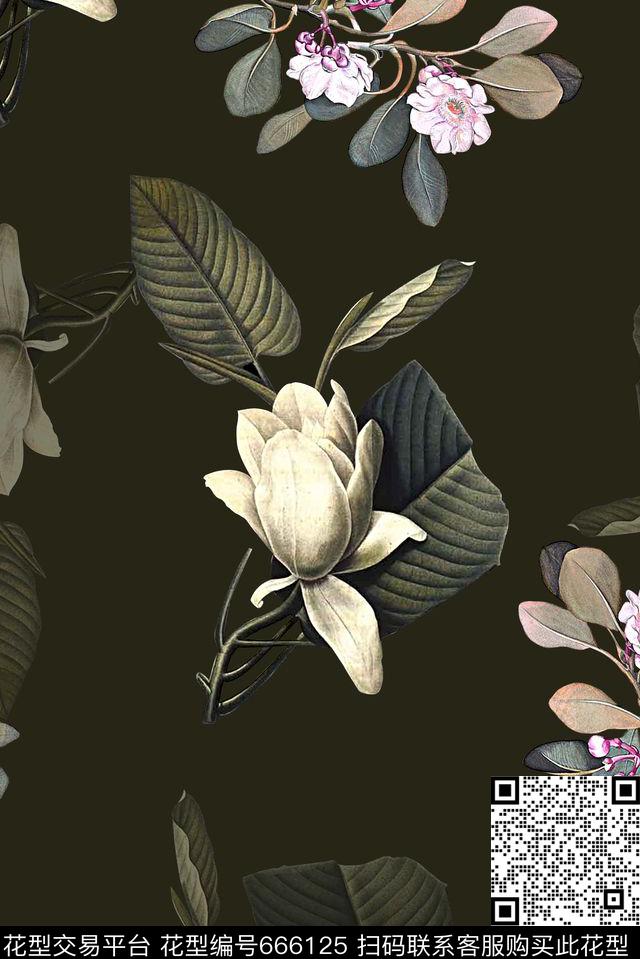 时尚抽象手绘植物花卉数码印花时尚国际高档大牌女装外套夹克印花时尚潮流男装衬衫T恤外套夹克印花数码印花华亿平台下载（图片编号: 666125） - 瓦栏（Walan）