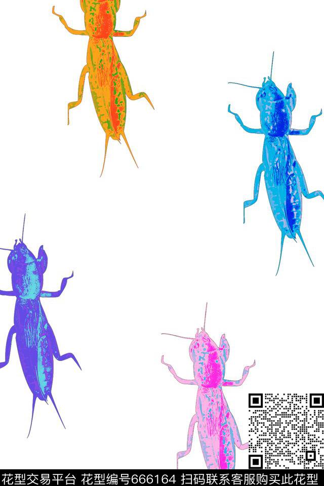 昆虫小虫色块传统印花华亿平台下载（图片编号: 666164） - 瓦栏（Walan）