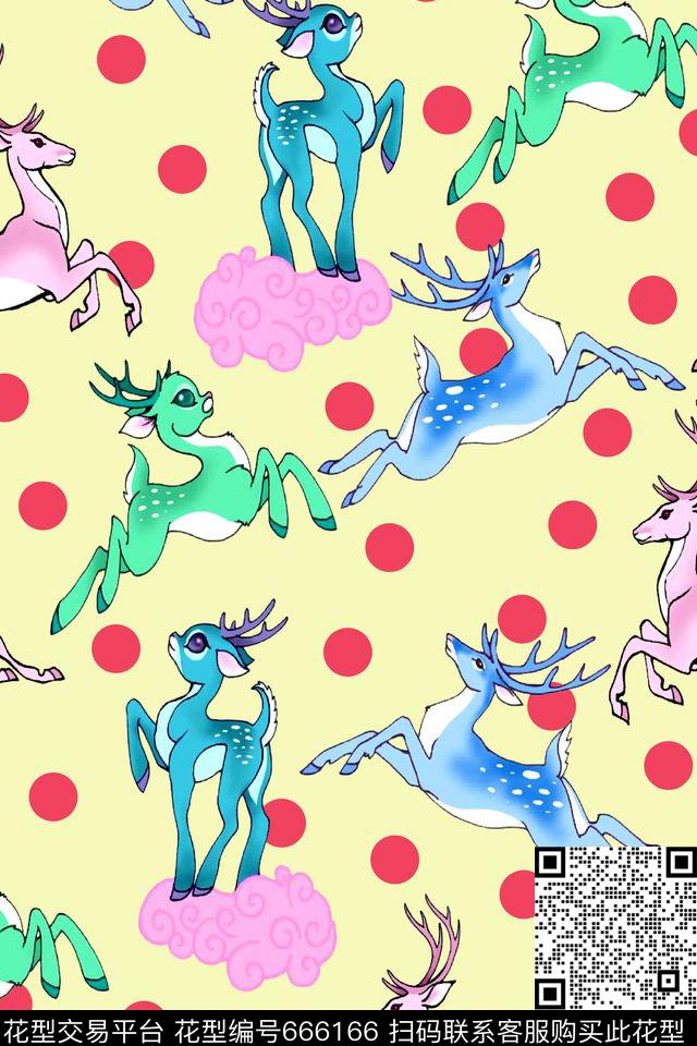 波点卡通小鹿数码印花华亿平台下载（图片编号: 666166） - 瓦栏（Walan）