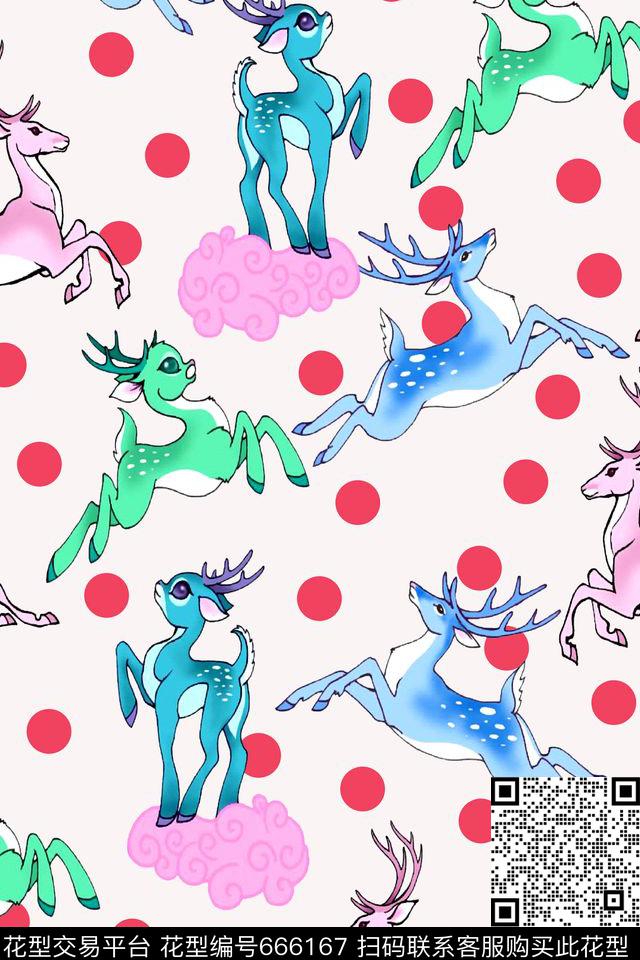 波点卡通小鹿数码印花华亿平台下载（图片编号: 666167） - 瓦栏（Walan）