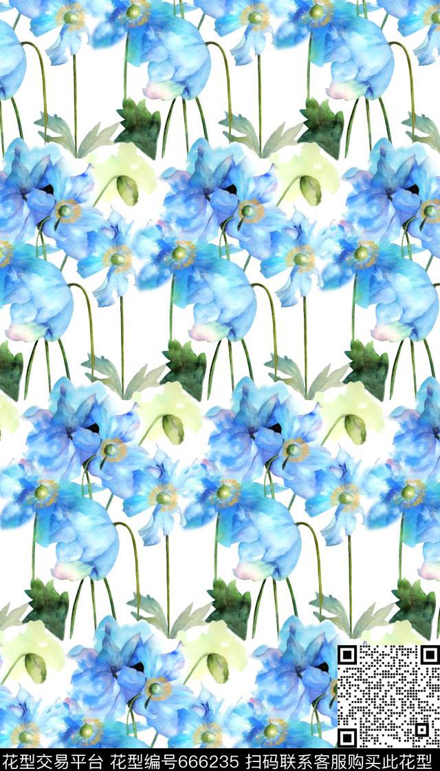 水彩手绘花卉数码印花华亿平台下载（图片编号: 666235） - 瓦栏（Walan）