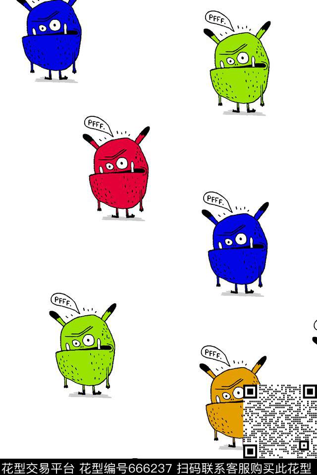 趣味卡通怪兽传统印花华亿平台下载（图片编号: 666237） - 瓦栏（Walan）