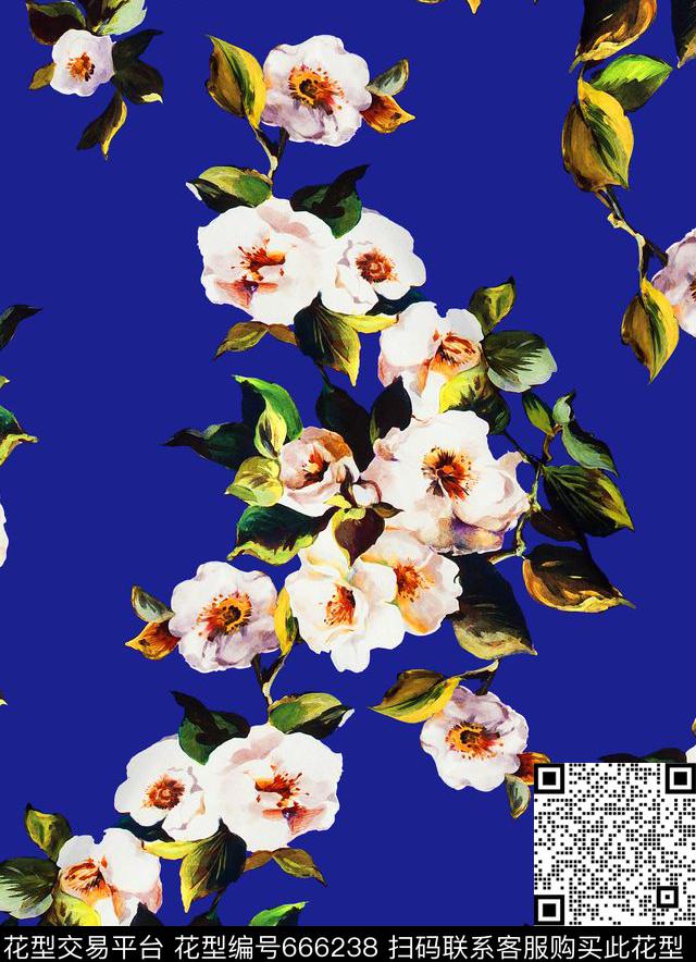 牡丹大花花朵数码印花华亿平台下载（图片编号: 666238） - 瓦栏（Walan）