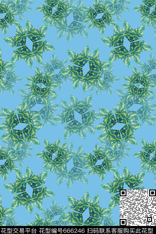 花卉意向菱形几何图案数码印花华亿平台下载（图片编号: 666246） - 瓦栏（Walan）