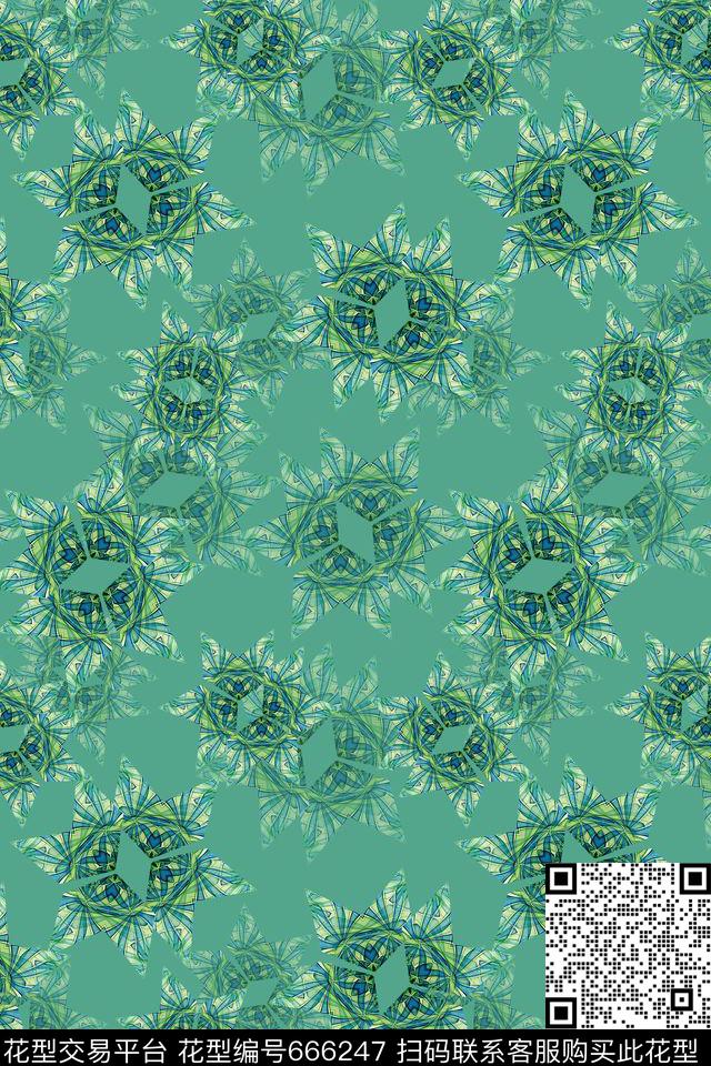 花卉意向菱形几何图案数码印花华亿平台下载（图片编号: 666247） - 瓦栏（Walan）