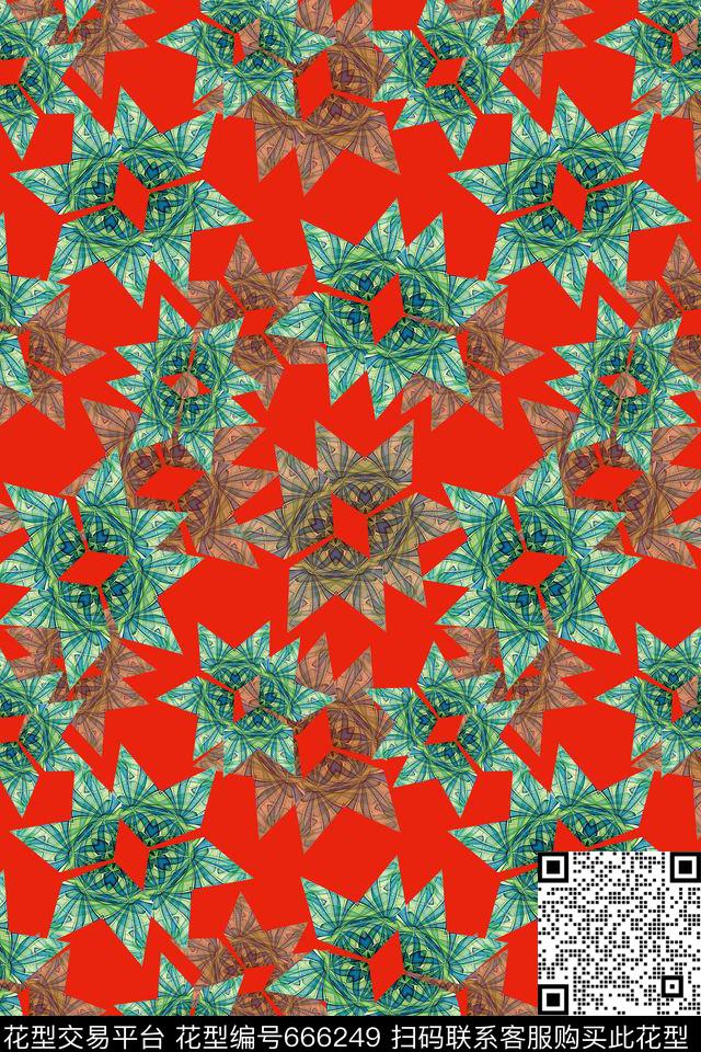 花卉意向菱形几何图案数码印花华亿平台下载（图片编号: 666249） - 瓦栏（Walan）