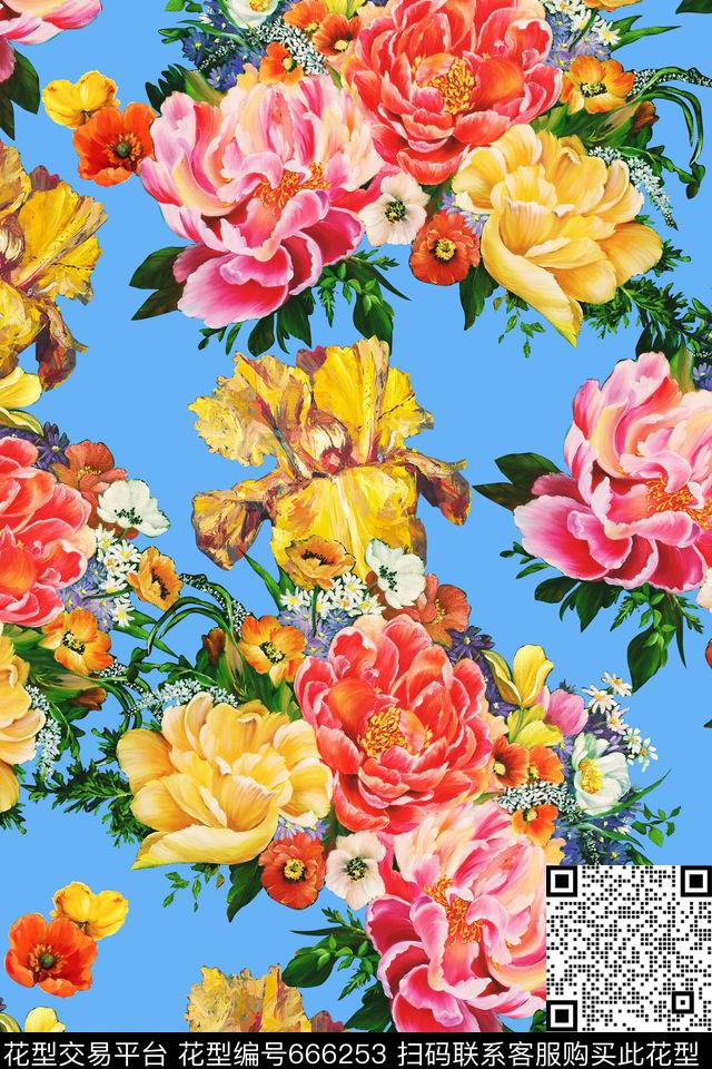 油画花卉牡丹数码印花华亿平台下载（图片编号: 666253） - 瓦栏（Walan）