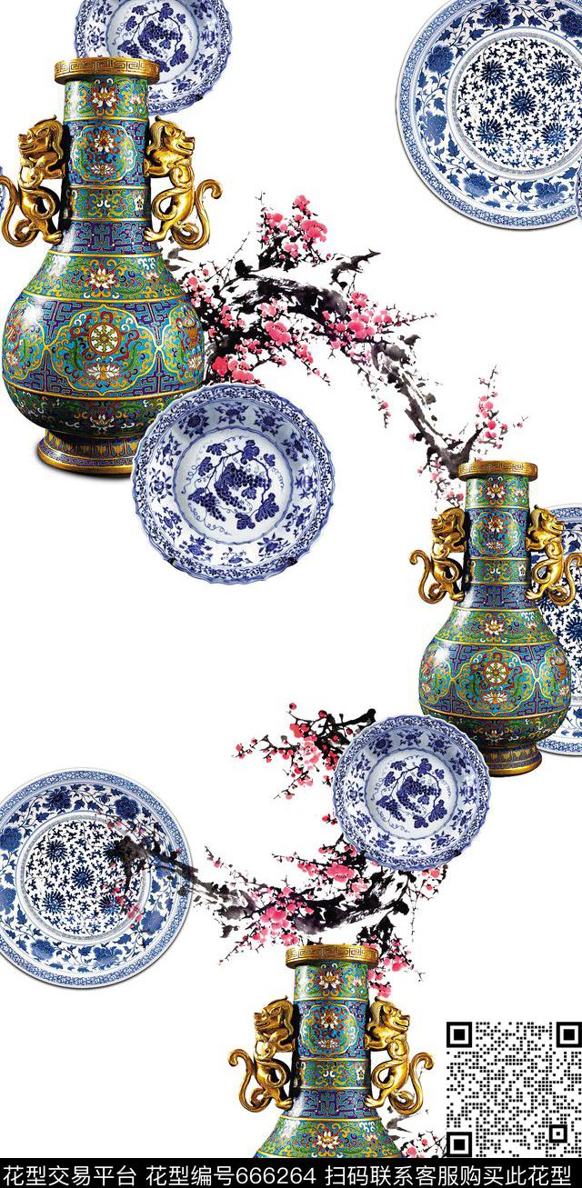民族风青花瓷瓷器数码印花华亿平台下载（图片编号: 666264） - 瓦栏（Walan）