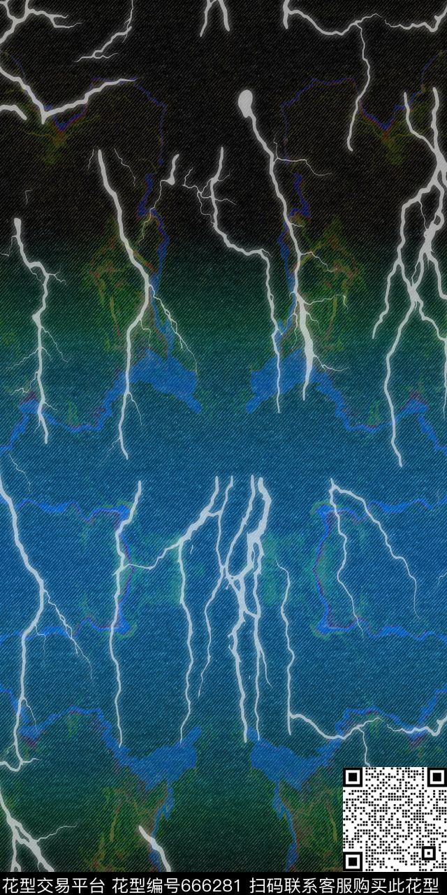牛仔纹闪电渐变数码印花华亿平台下载（图片编号: 666281） - 瓦栏（Walan）