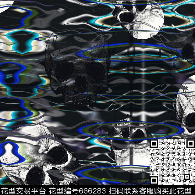 男装T恤夹克外套纹理骷颅头电流数码印花华亿平台下载（图片编号: 666283） - 瓦栏（Walan）