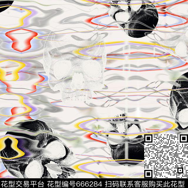 男装T恤夹克外套纹理骷颅头电流数码印花华亿平台下载（图片编号: 666284） - 瓦栏（Walan）